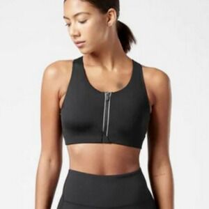 ATHLETA Women's Zip Along Sports Bra in Black size Extra Small
